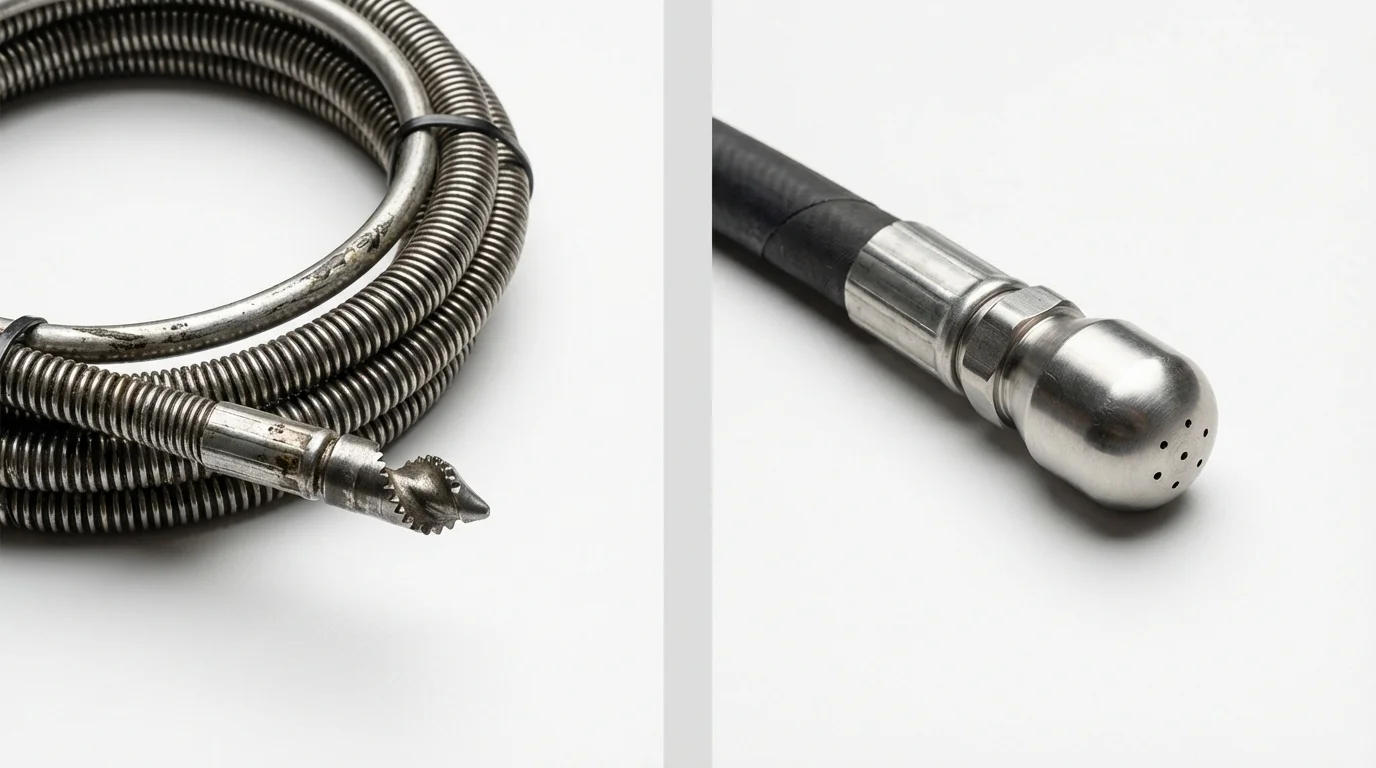 Drain snake cable and hydro jetting nozzle used for drain cleaning in Coushatta, LA