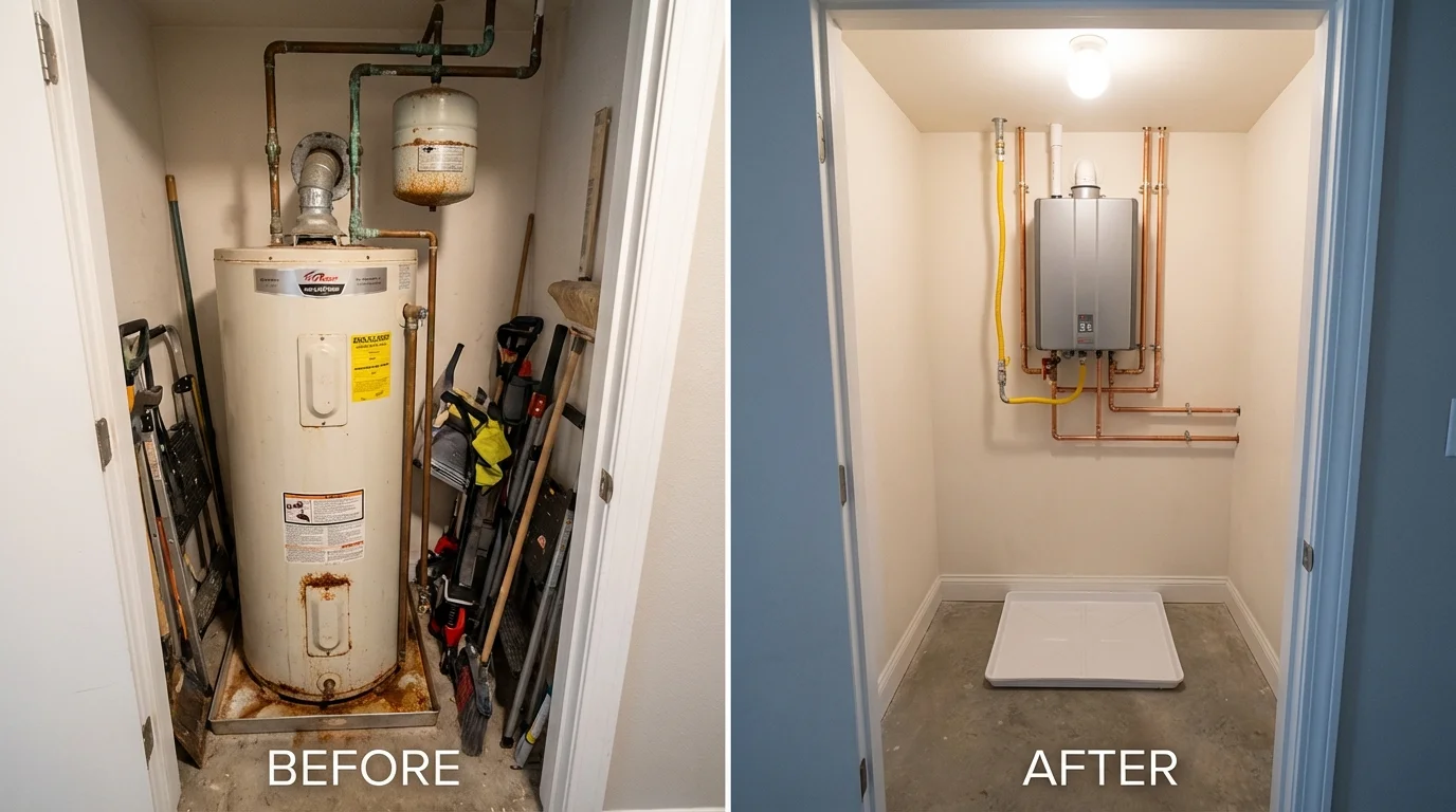 Tank water heater versus wall-mounted tankless unit comparison for Coushatta, LA homeowners