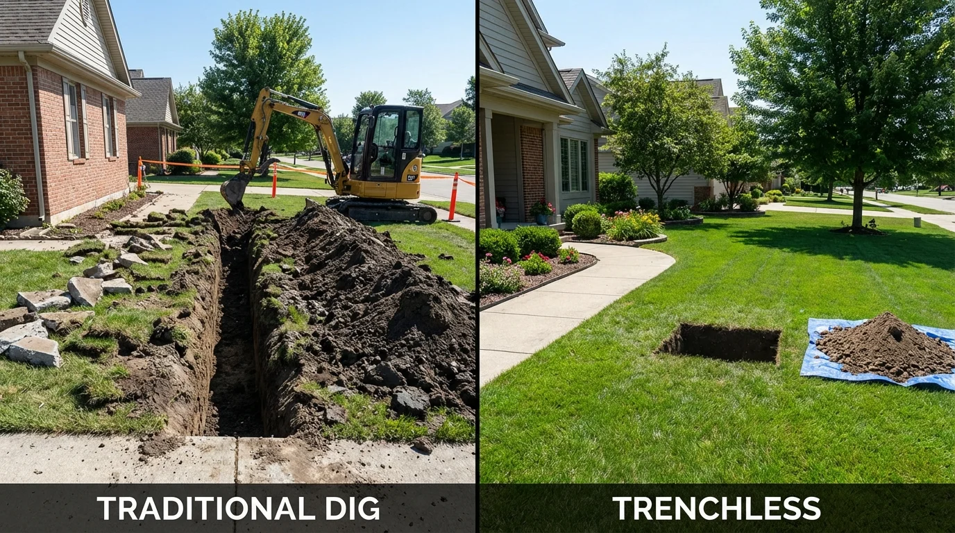 Trenchless sewer repair with minimal yard damage versus traditional excavation in Coushatta, LA